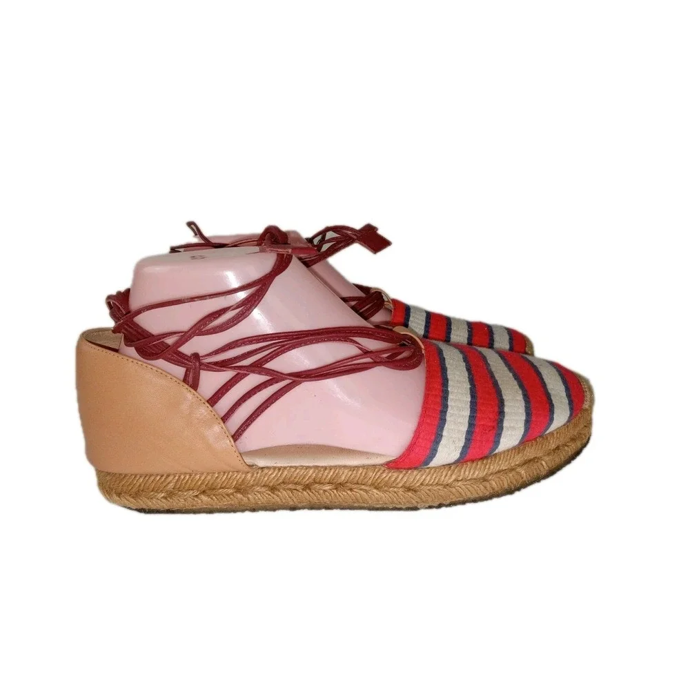 Chloe‎ Women's Espadrille  Ankle Strappy Platform Striped Shoes  size 38
